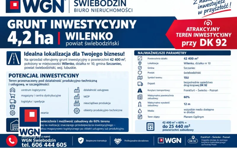 Grunt aktywizacja gospodarcza na  sprzedaż Wilenko - GRUNT INWESTYCYJNY 4,2 ha - WILENKO, powiat świebodziński.